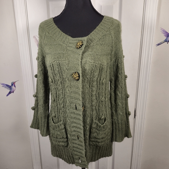 Sweet by Miss Me Sweaters - Sweet by Miss Me M Alpaca Blend Granny Core Bobble Cable Knit Cardigan